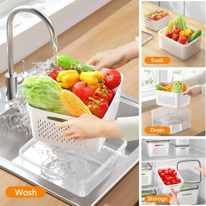 5 Pack Fridge Organizers and Storage -Stackable Fruit Storage Containers for Fridgewith Removable Colander, BPA-Free