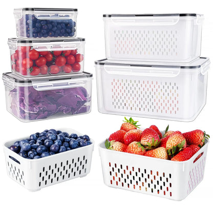 5 Pack Fridge Organizers and Storage -Stackable Fruit Storage Containers for Fridgewith Removable Colander, BPA-Free